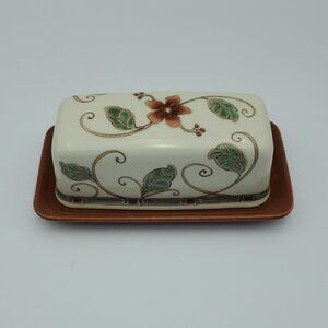 Pfaltzgraff Mission Flower Covered Butter Dish 1/4 Lb Covered Butter Plate